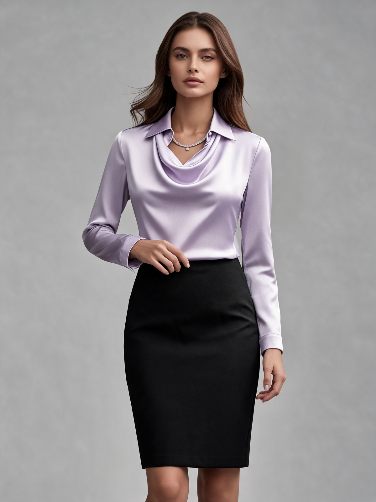 Lilac blouse three-quarter view
