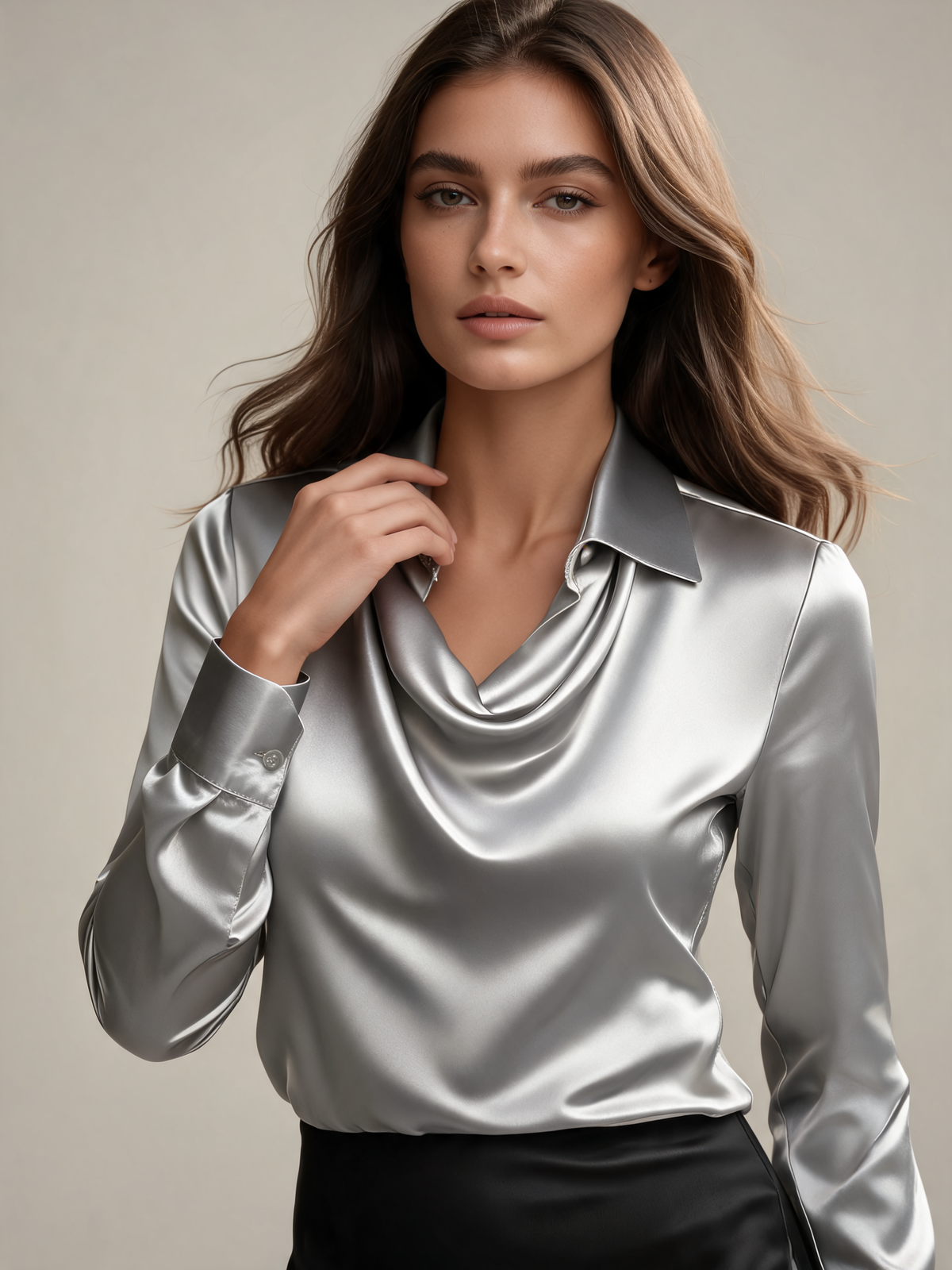 Silver blouse close-up