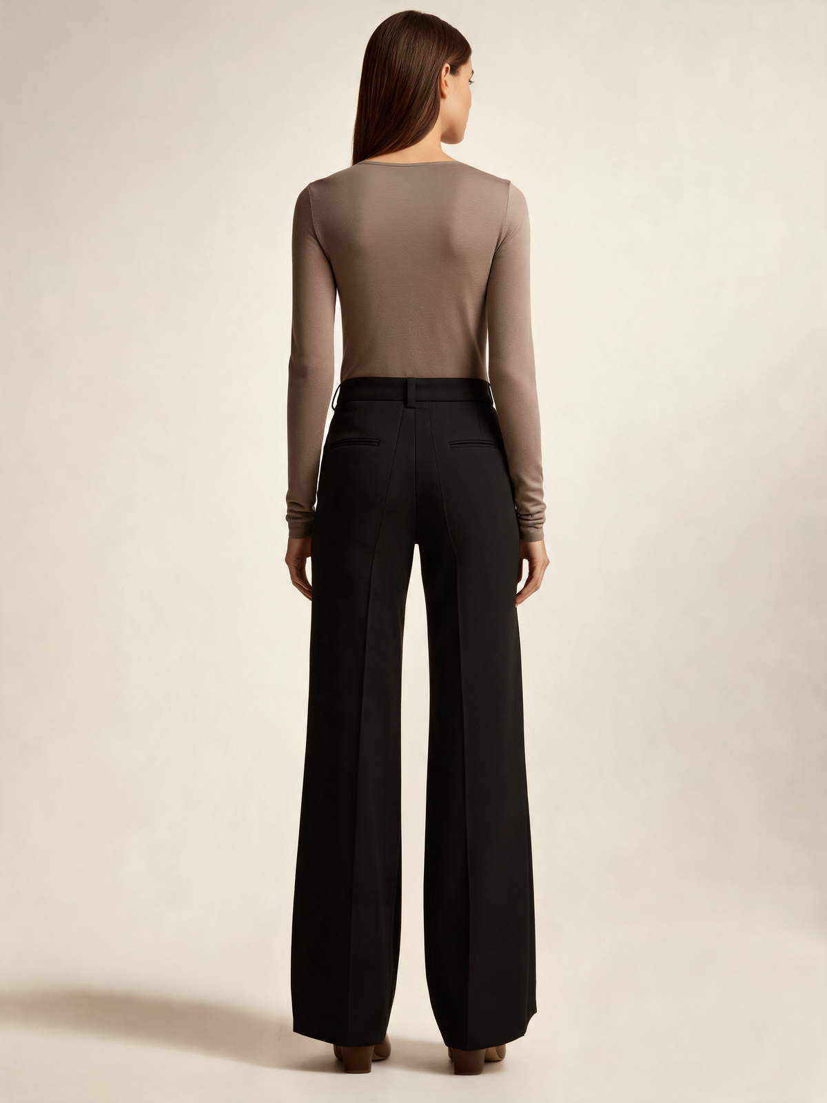 Black wide leg trousers back view
