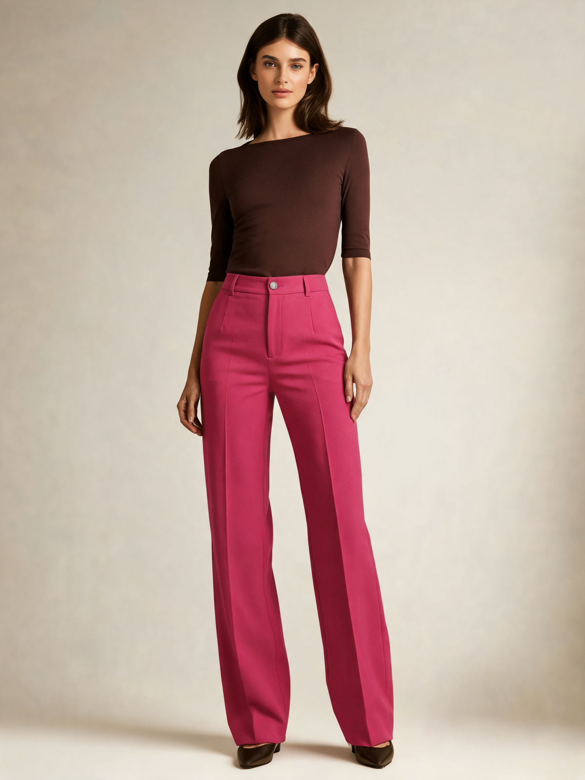 Pink wide leg trousers front view