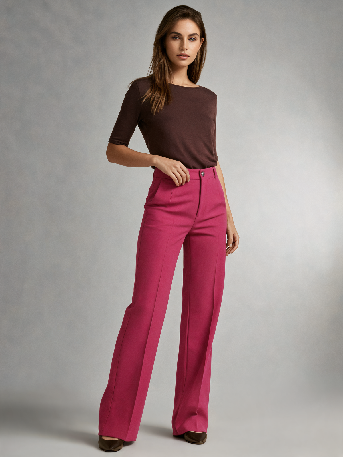 Pink wide leg trousers three-quarter view