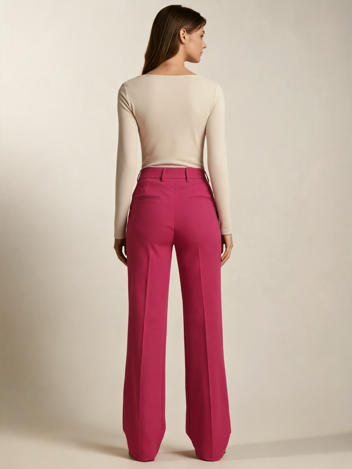 Pink wide leg trousers back view