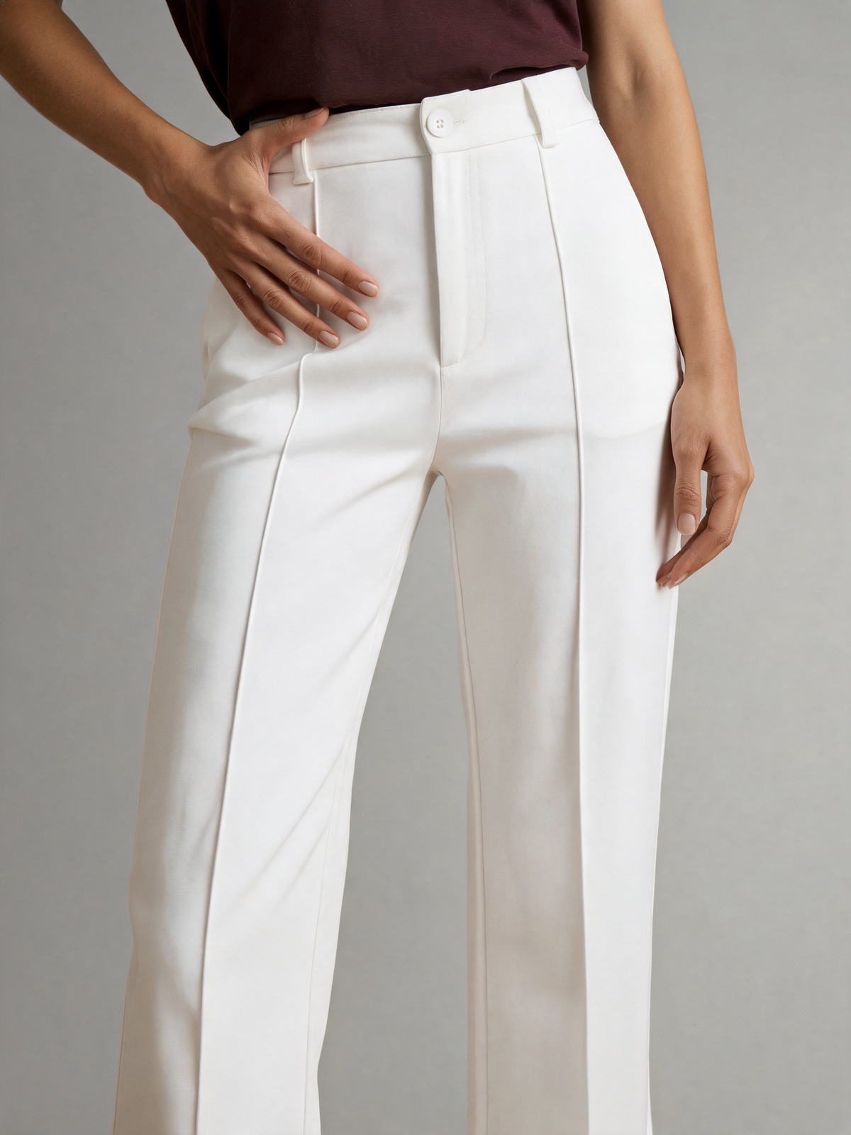White wide leg trousers close-up
