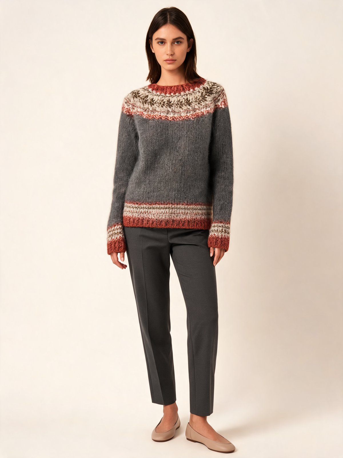 Grey rust Fair Isle jumper – front view