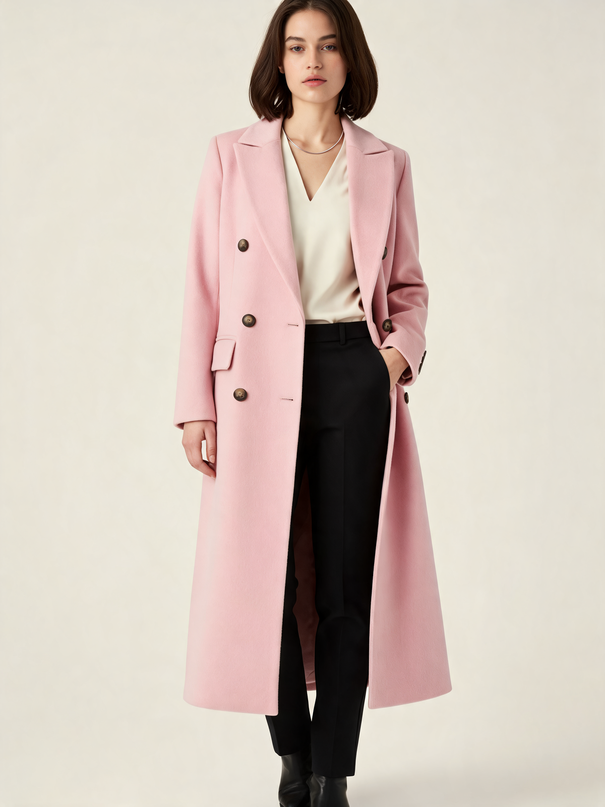 Pink longline coat – front view