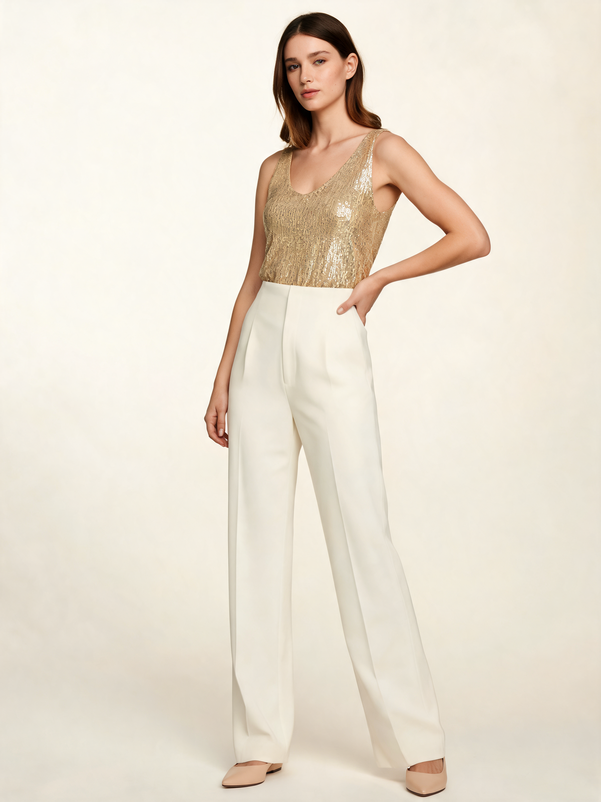 Gold sequin top – three-quarter view