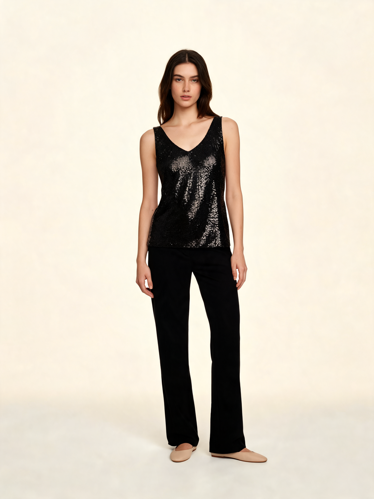 Black sequin top – front view