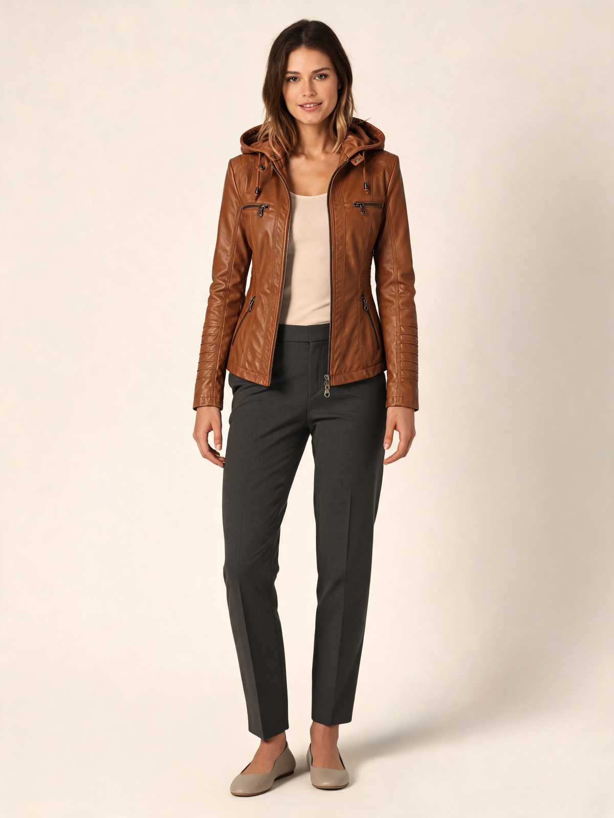 Tan women's jacket – front view