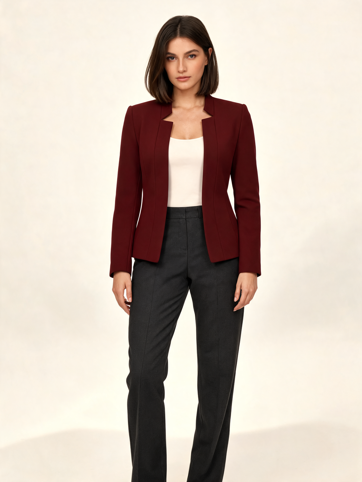 Burgundy women's blazer – front view