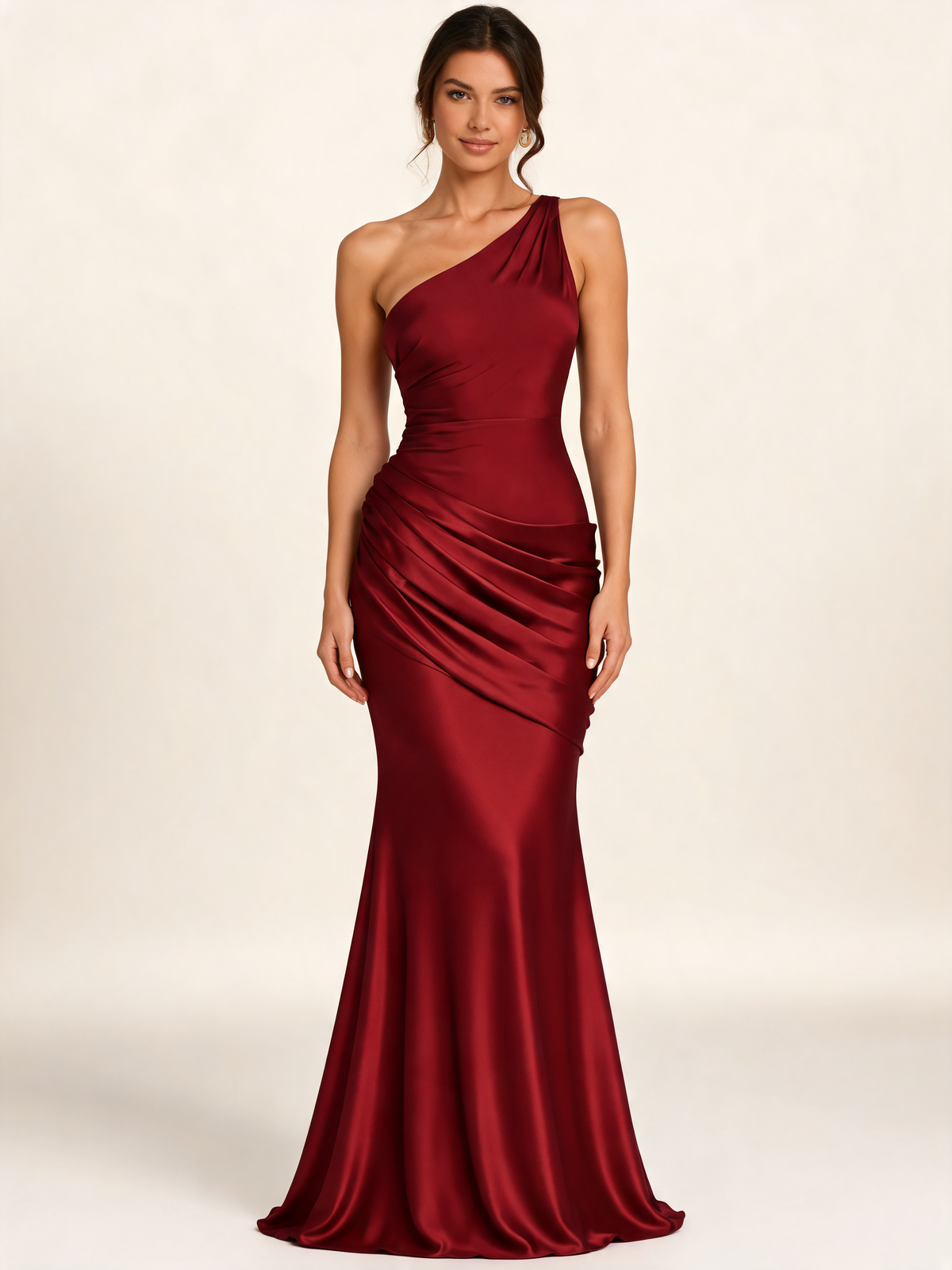 Burgundy wedding guest dress – front view
