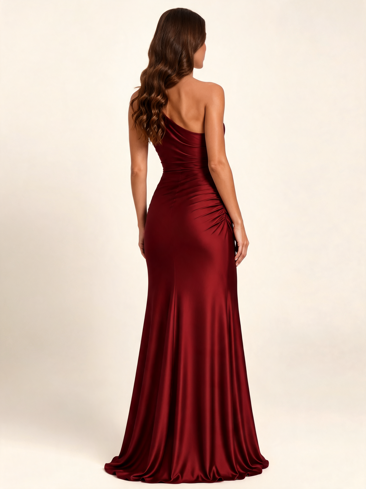 Burgundy wedding guest dress – back view