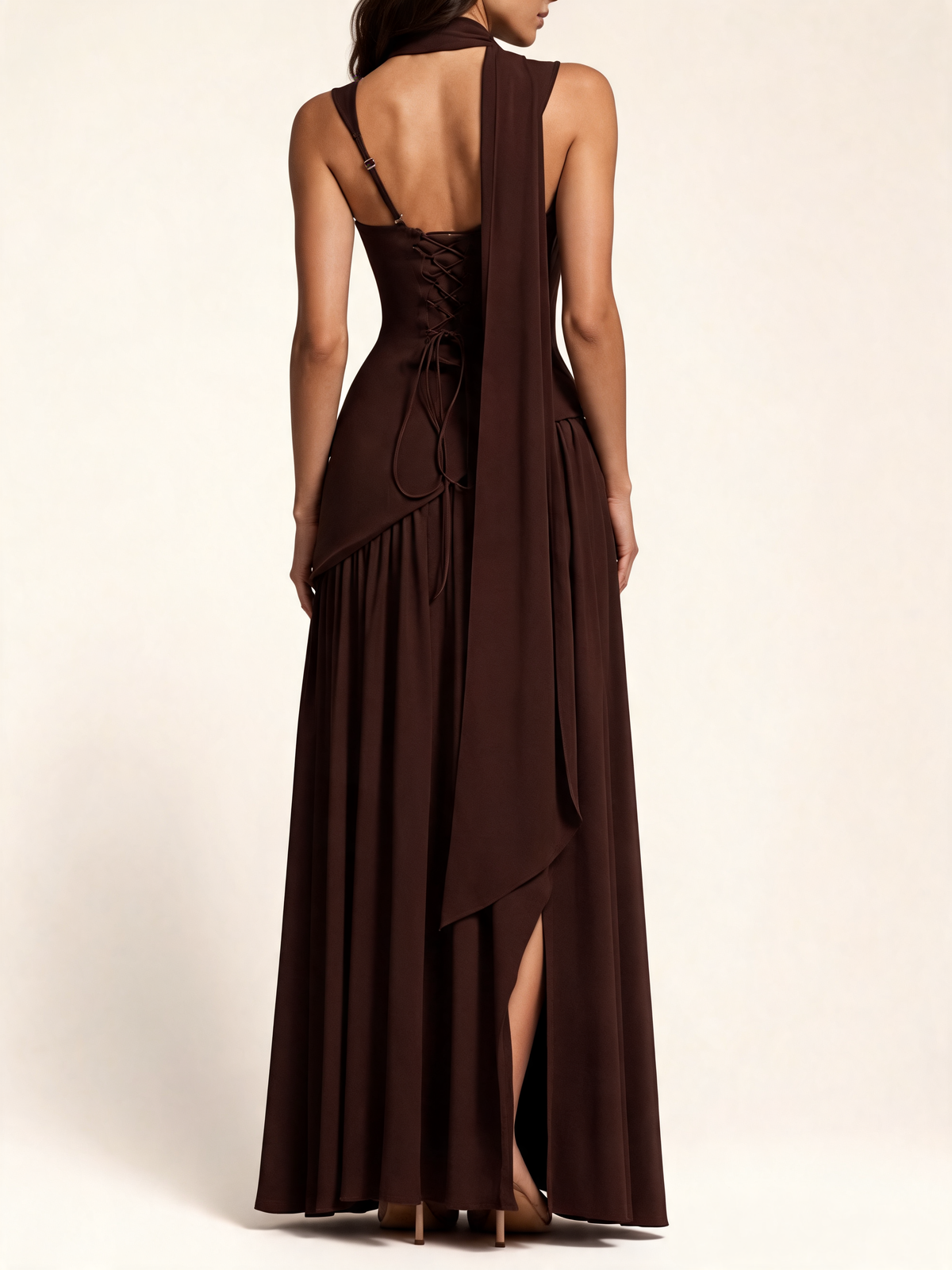 Brown corset maxi dress – back view