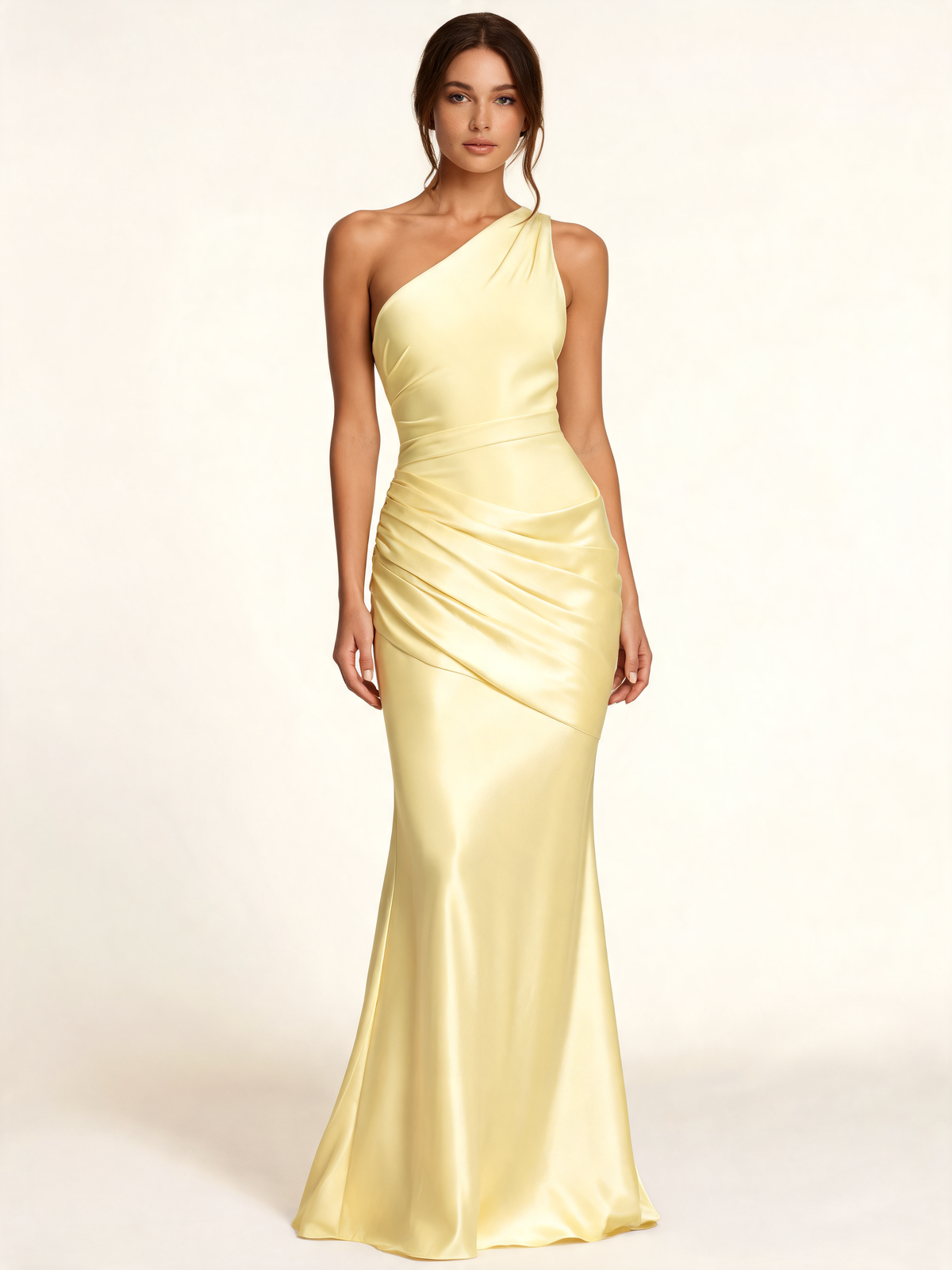Yellow wedding guest dress – front view