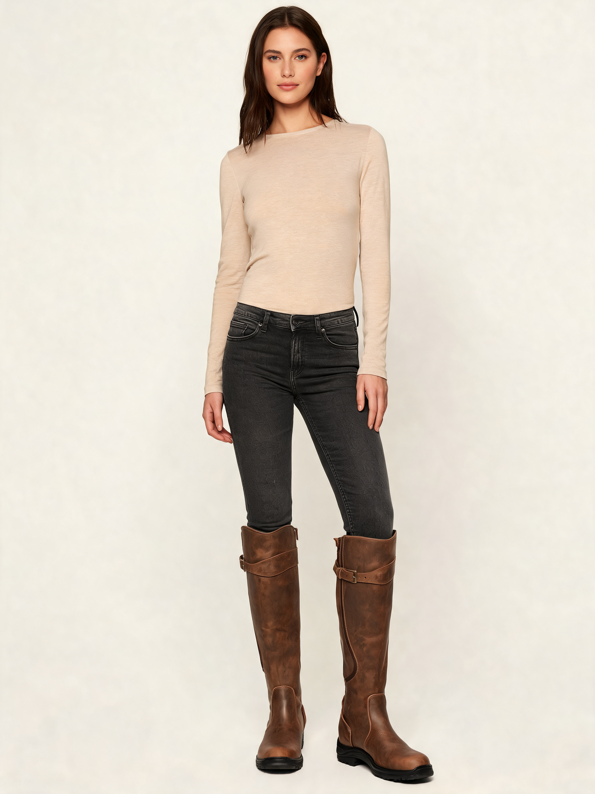 Tan knee high boots – front view