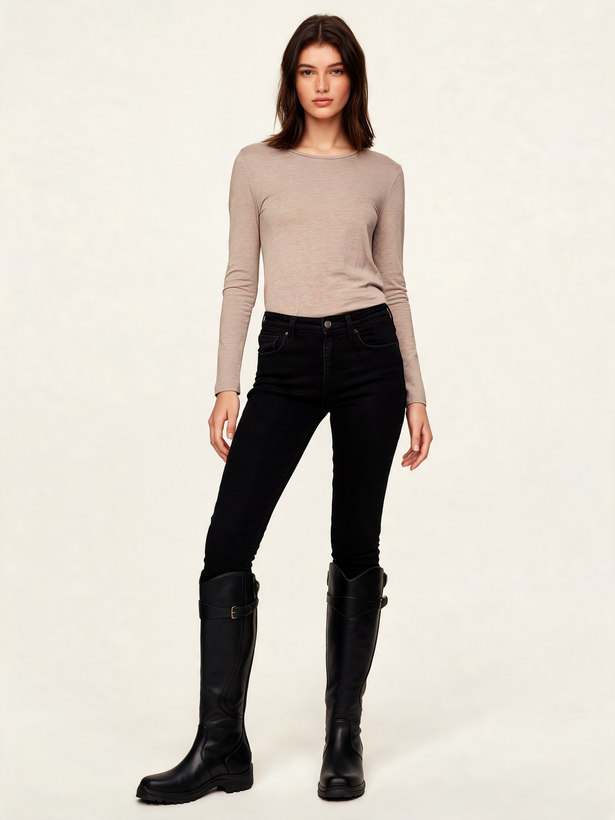 Black knee high boots – front view