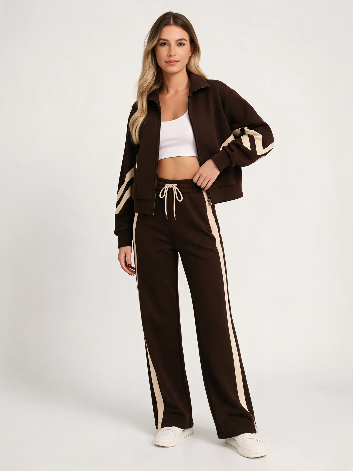 Brown tracksuit – three-quarter view
