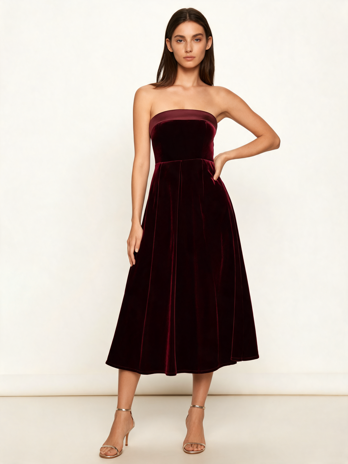 Burgundy christmas party dress 3/4 view