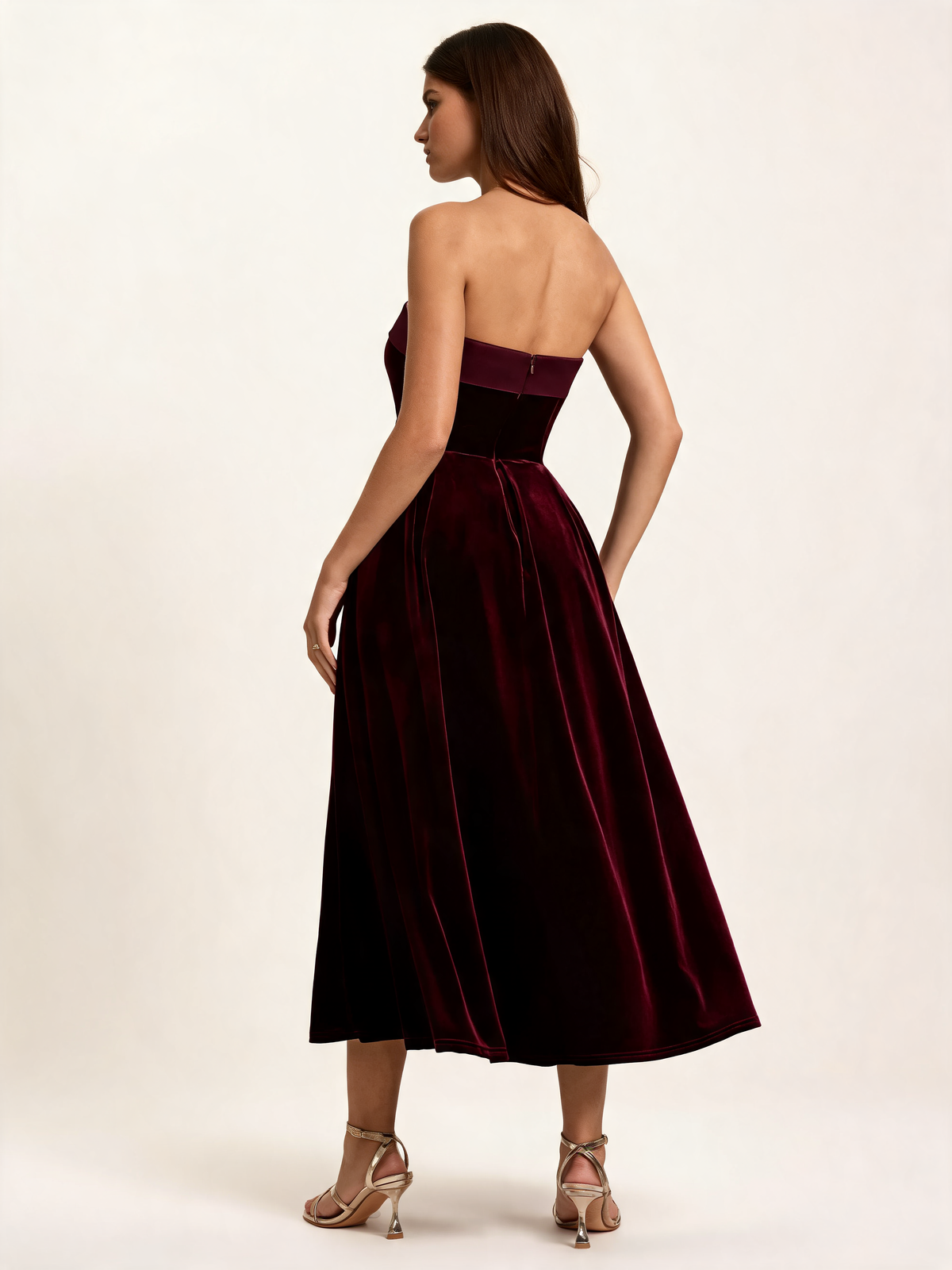 Burgundy christmas party dress back view