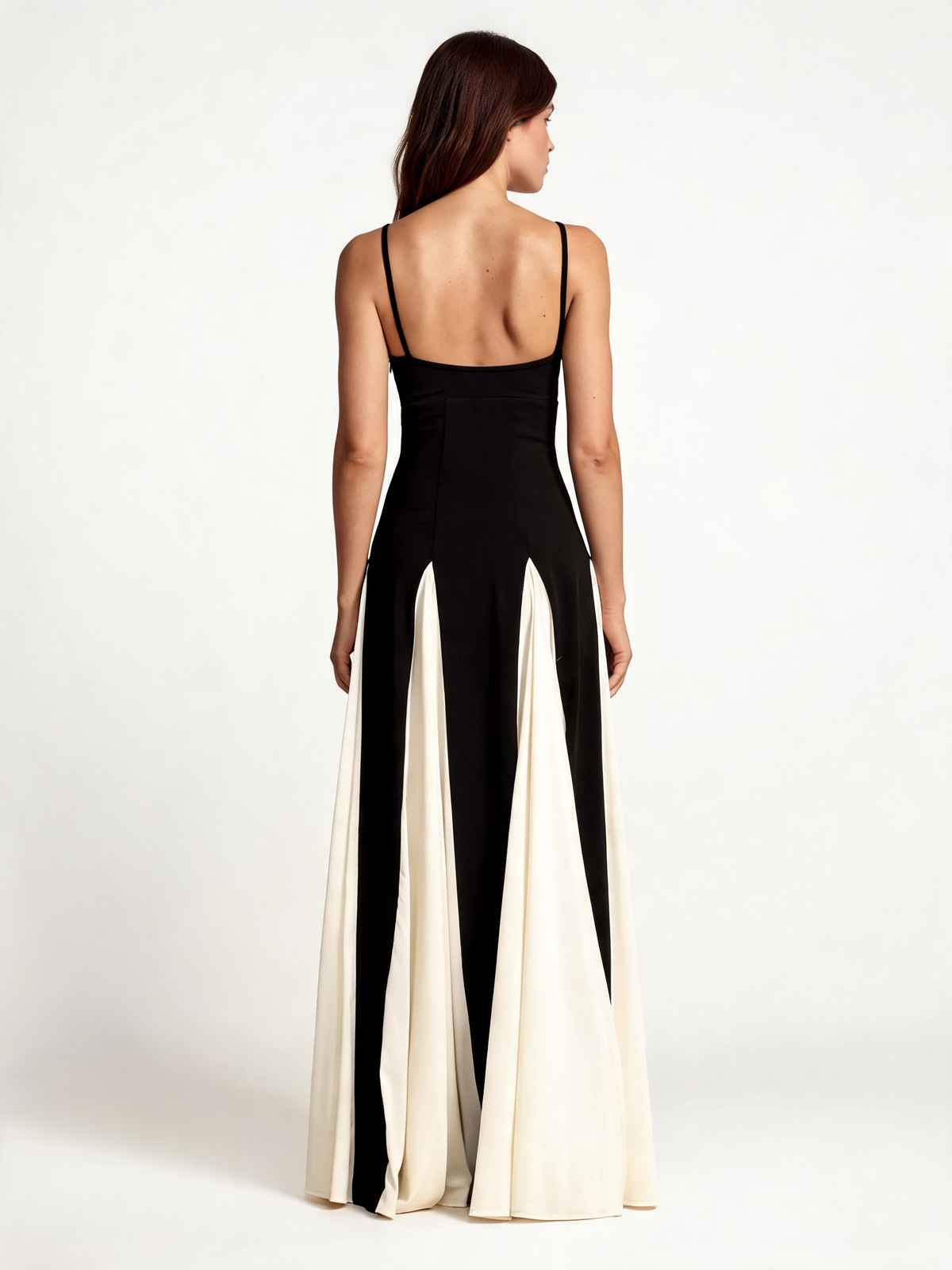 Black and cream evening dress back view