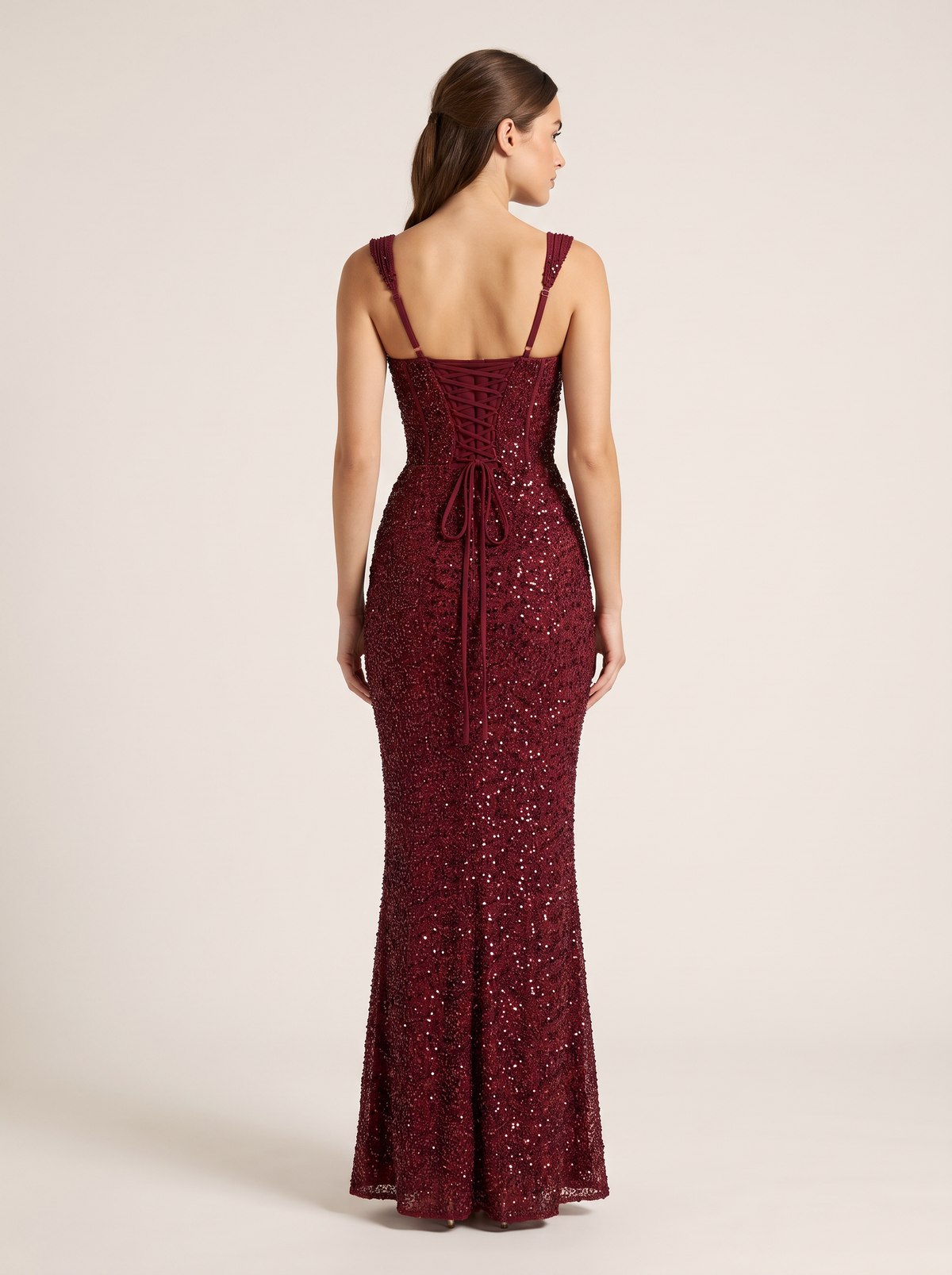 burgundy dress back view