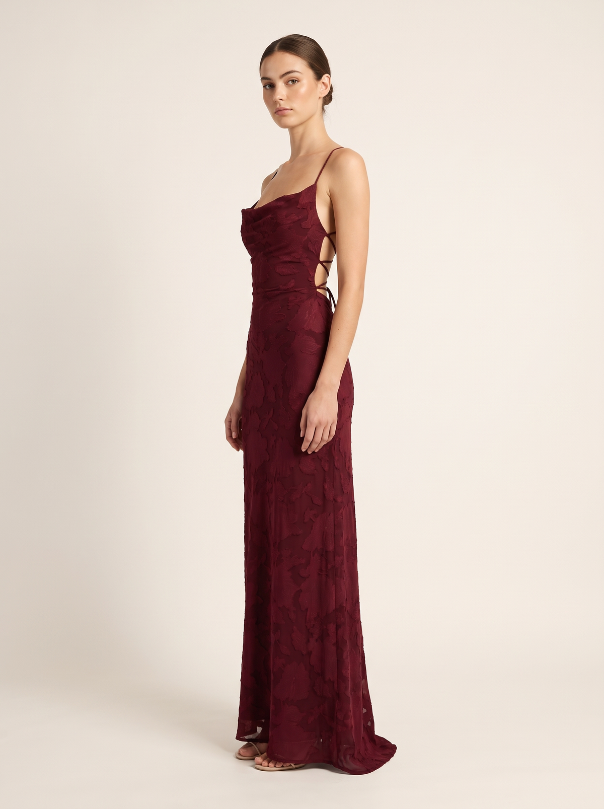 burgundy dress side view