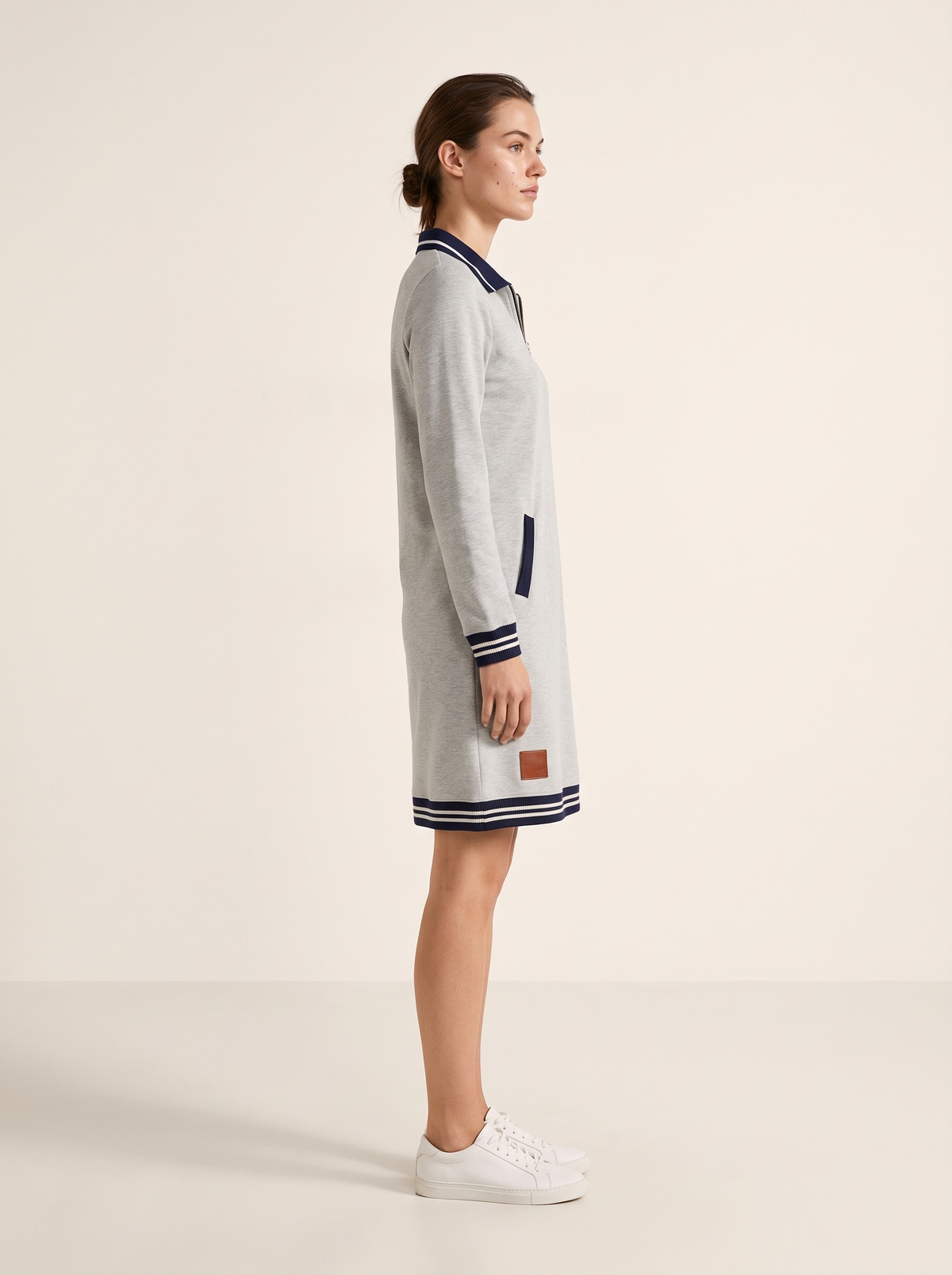 Grey long sleeve dress side view