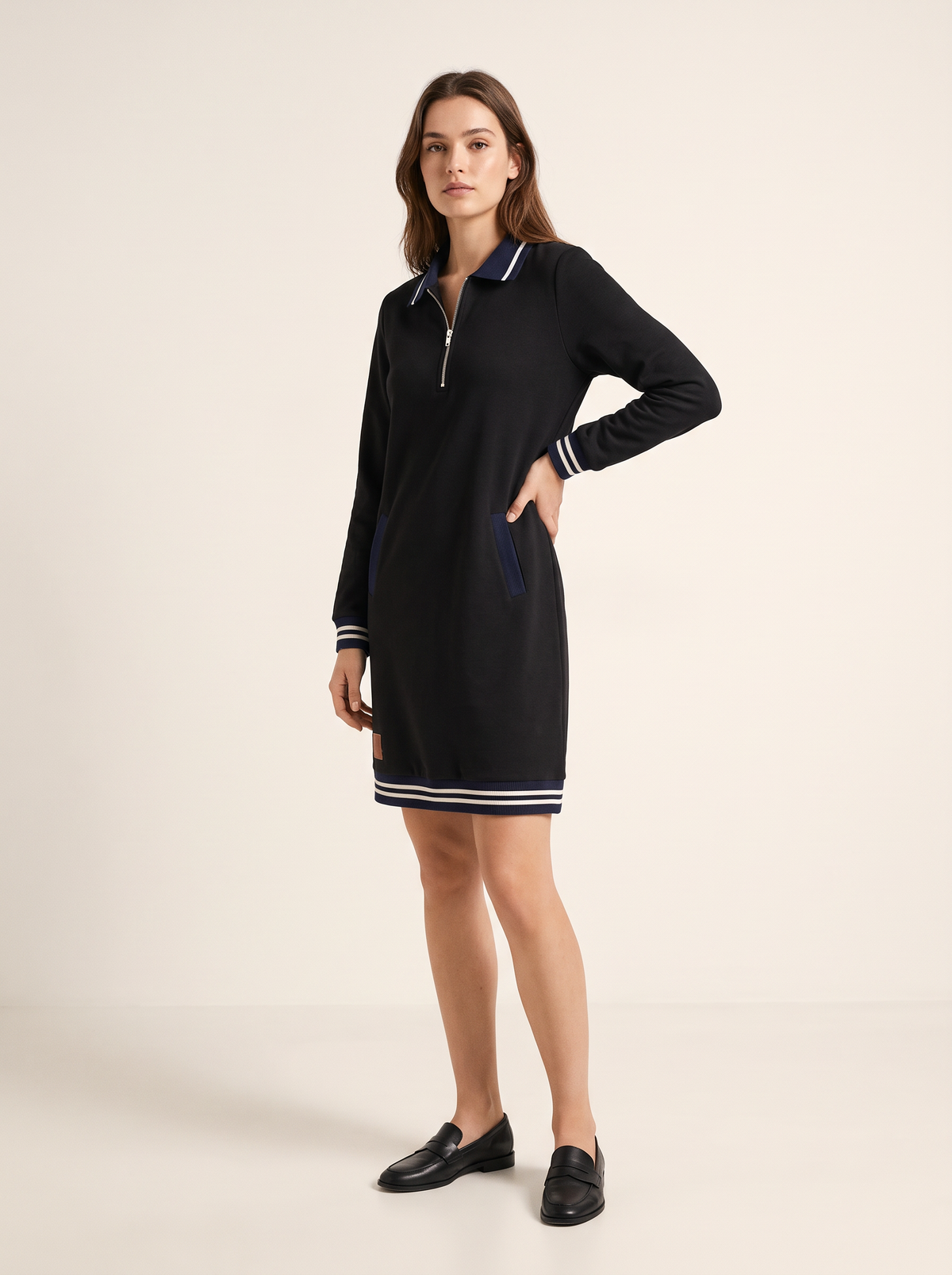 Black long sleeve dress 3/4 front view