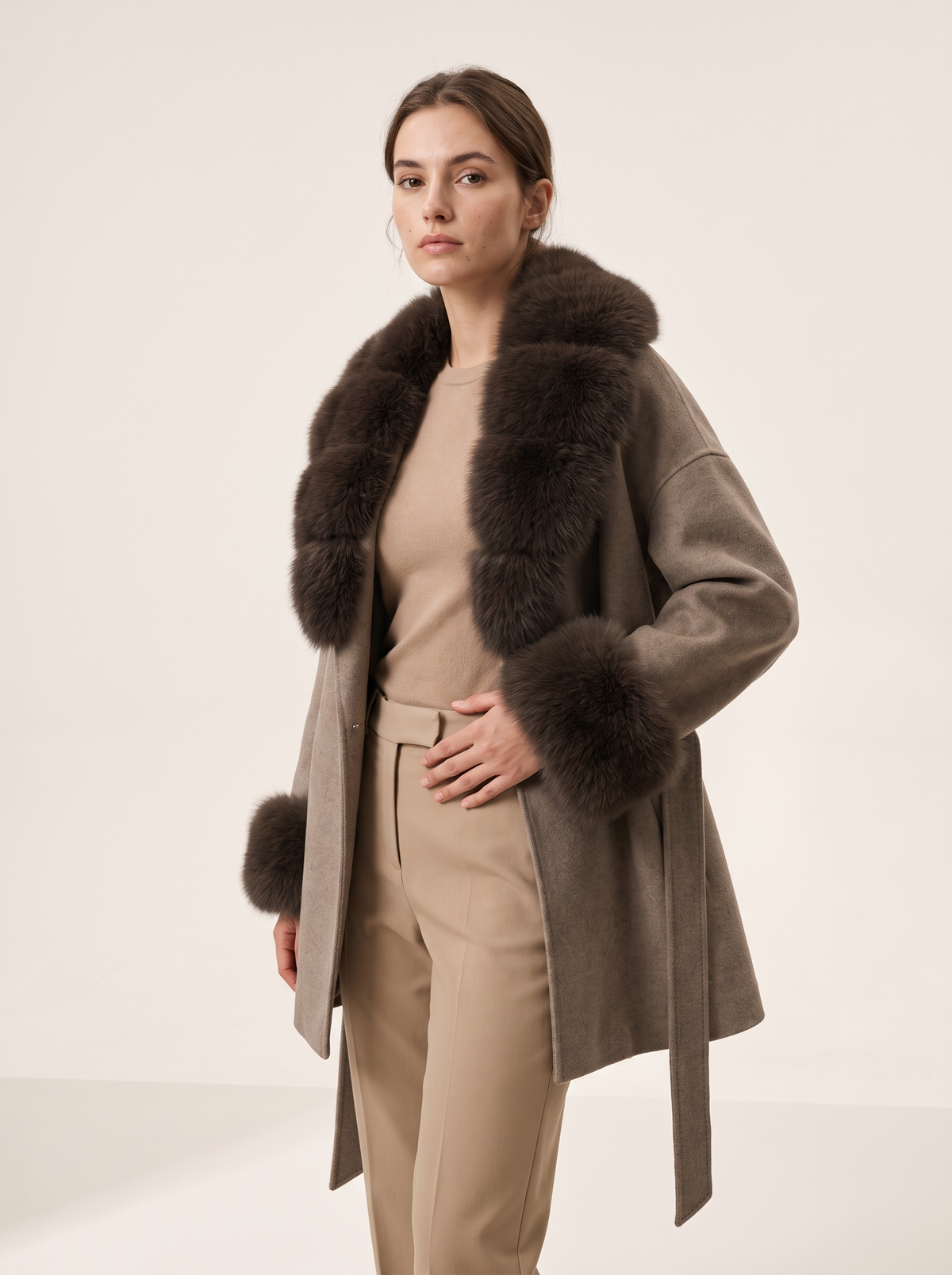 Taupe winter coat - 3/4 front