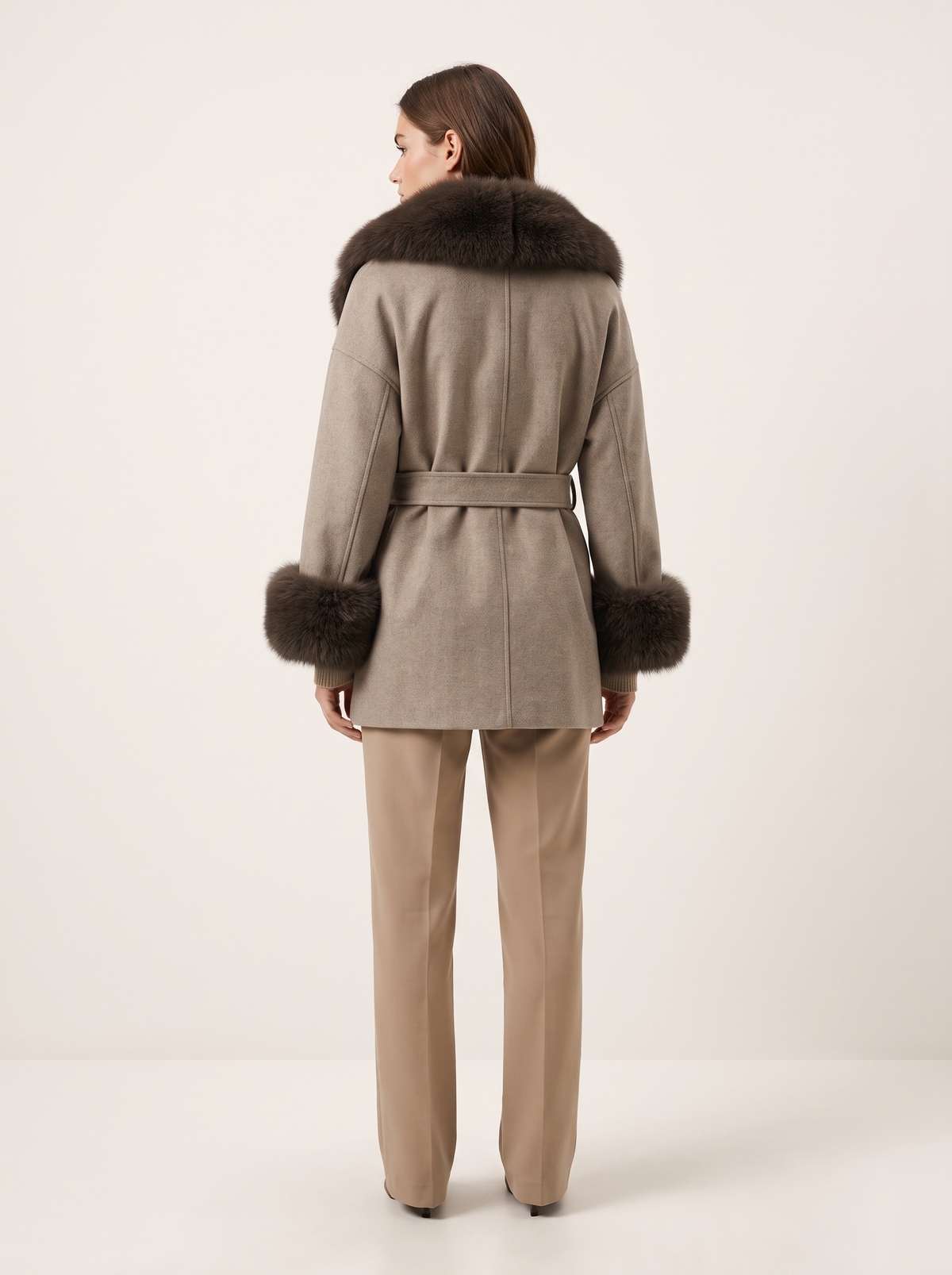 Taupe winter coat - back view