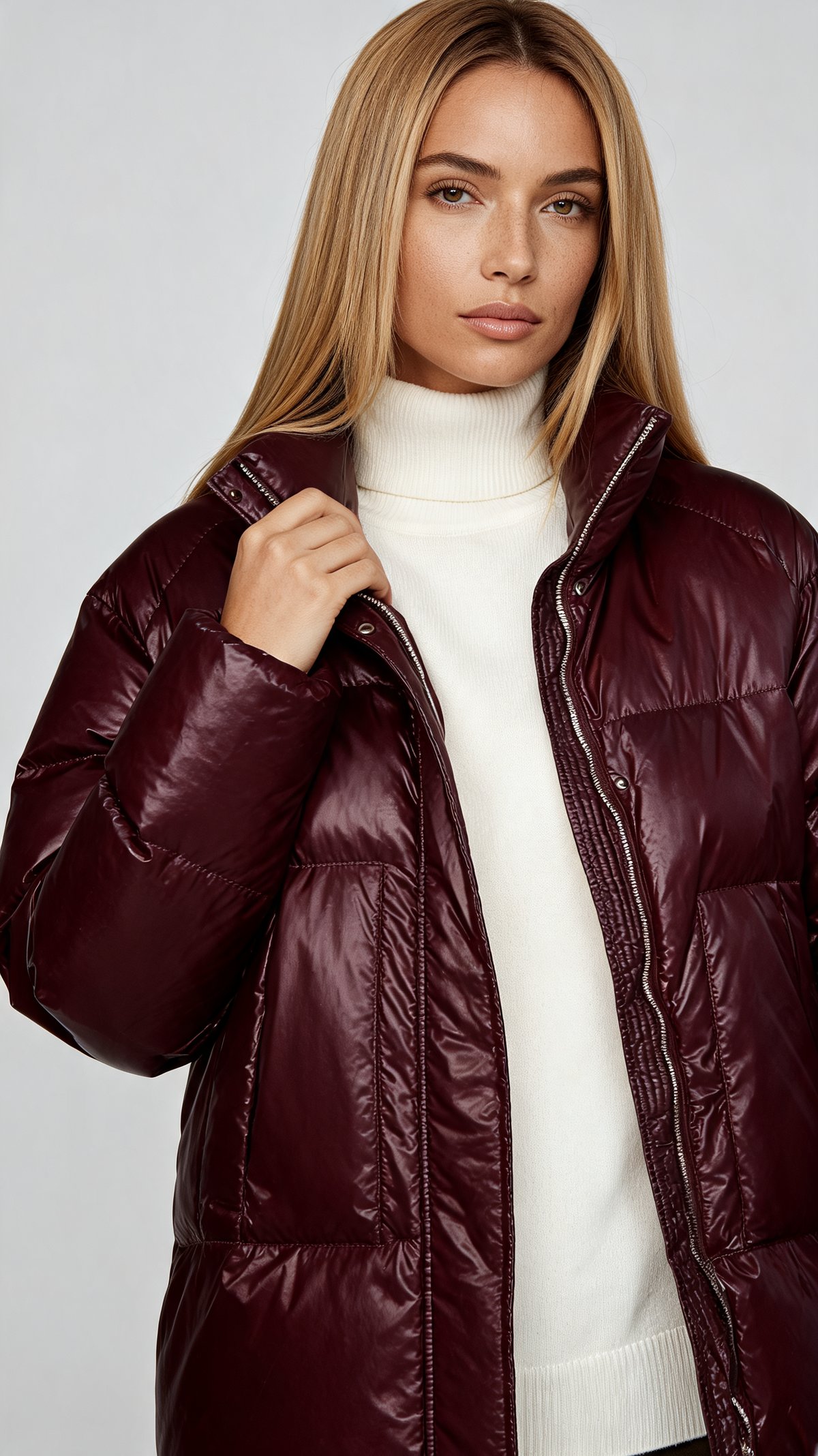 Siena Burgundy Shiny Puffer Jacket