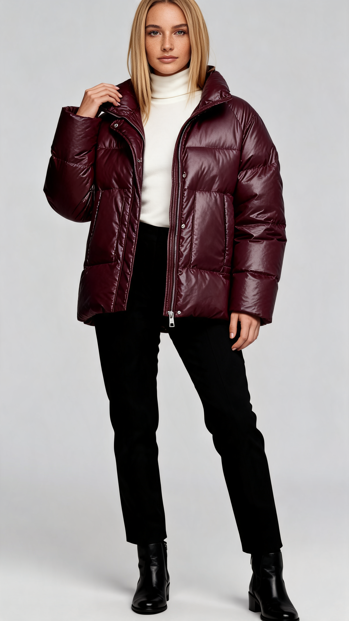 Siena Burgundy Shiny Puffer Jacket