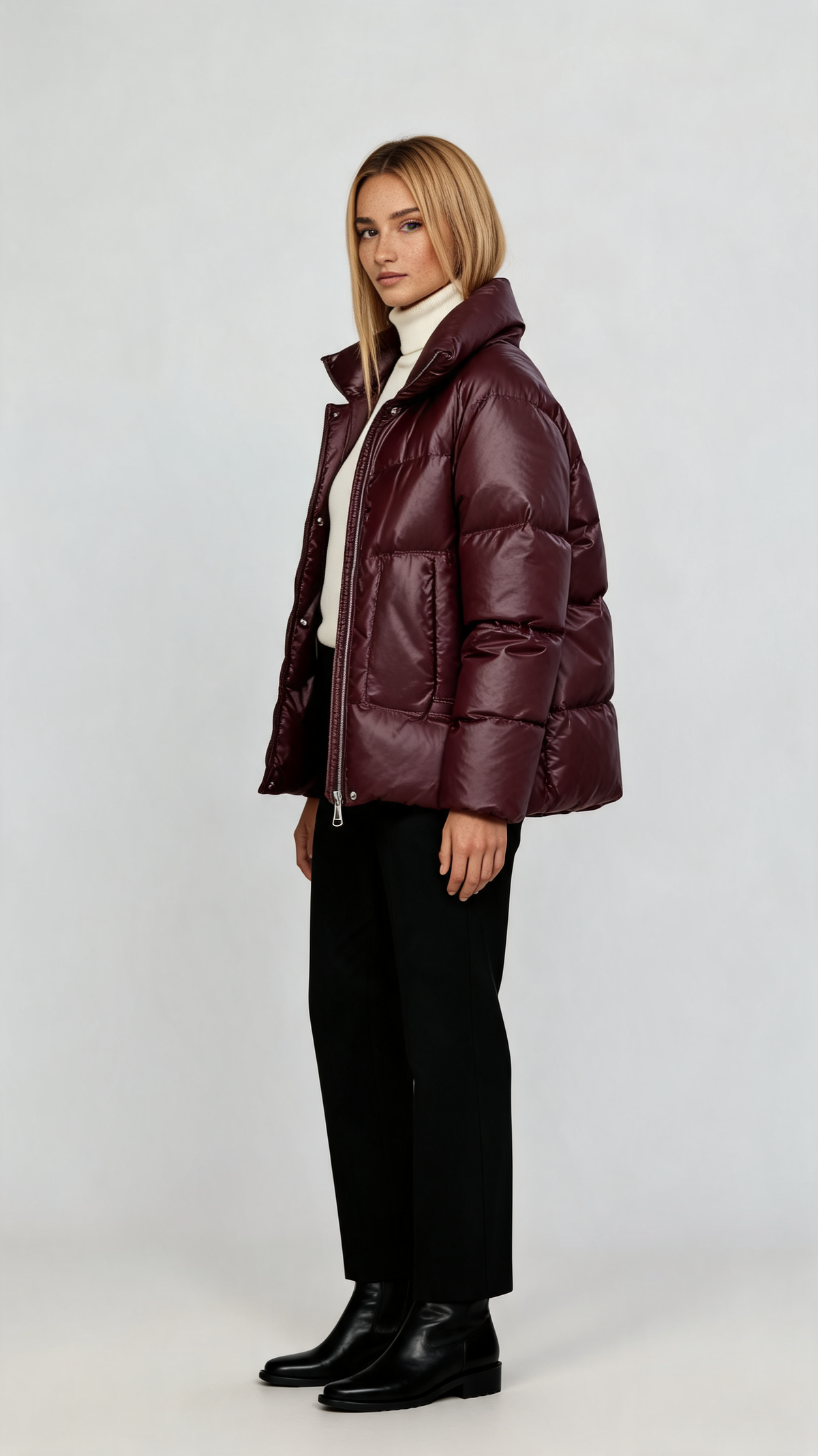 Siena Burgundy Shiny Puffer Jacket
