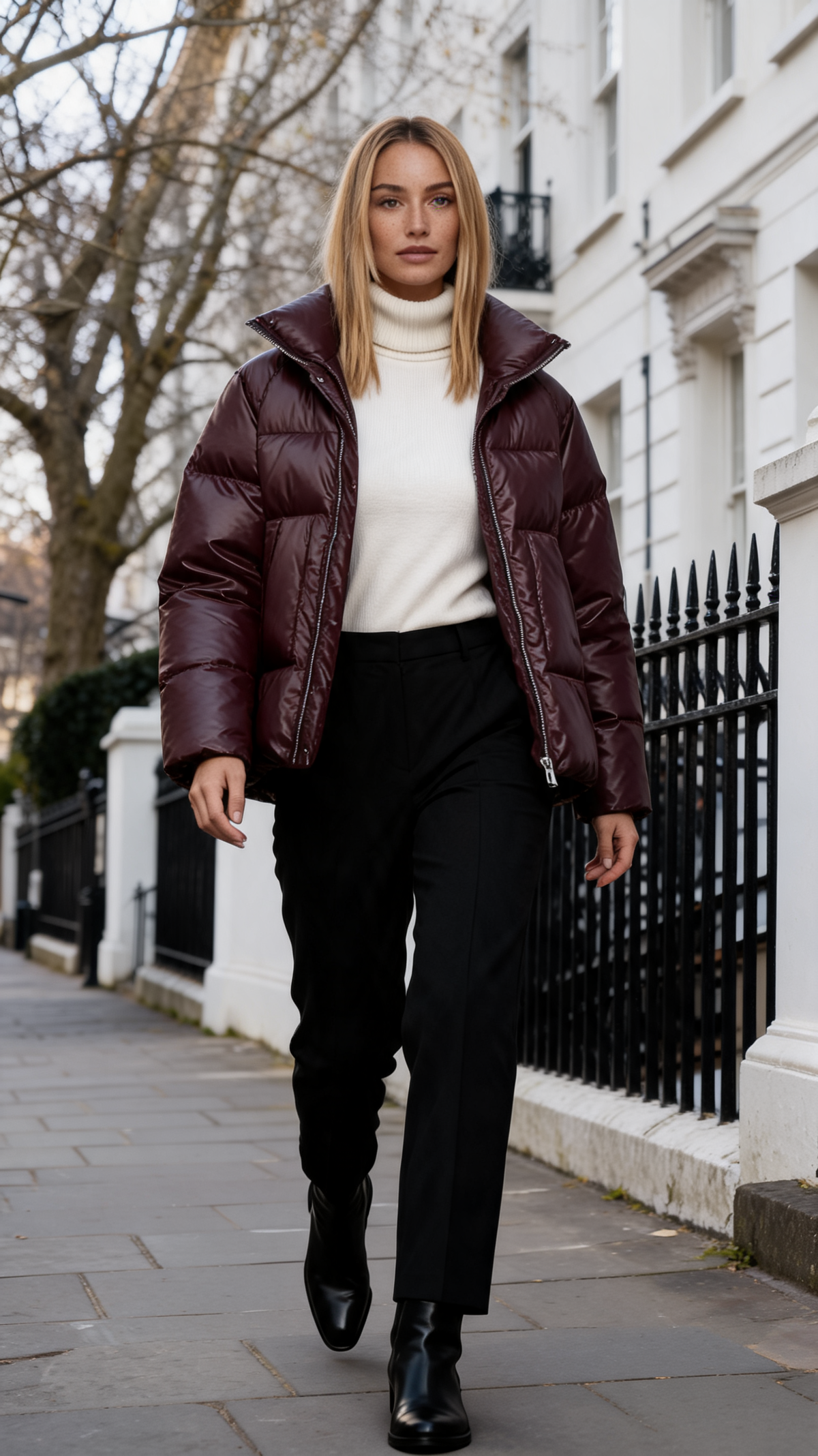 Siena Burgundy Shiny Puffer Jacket