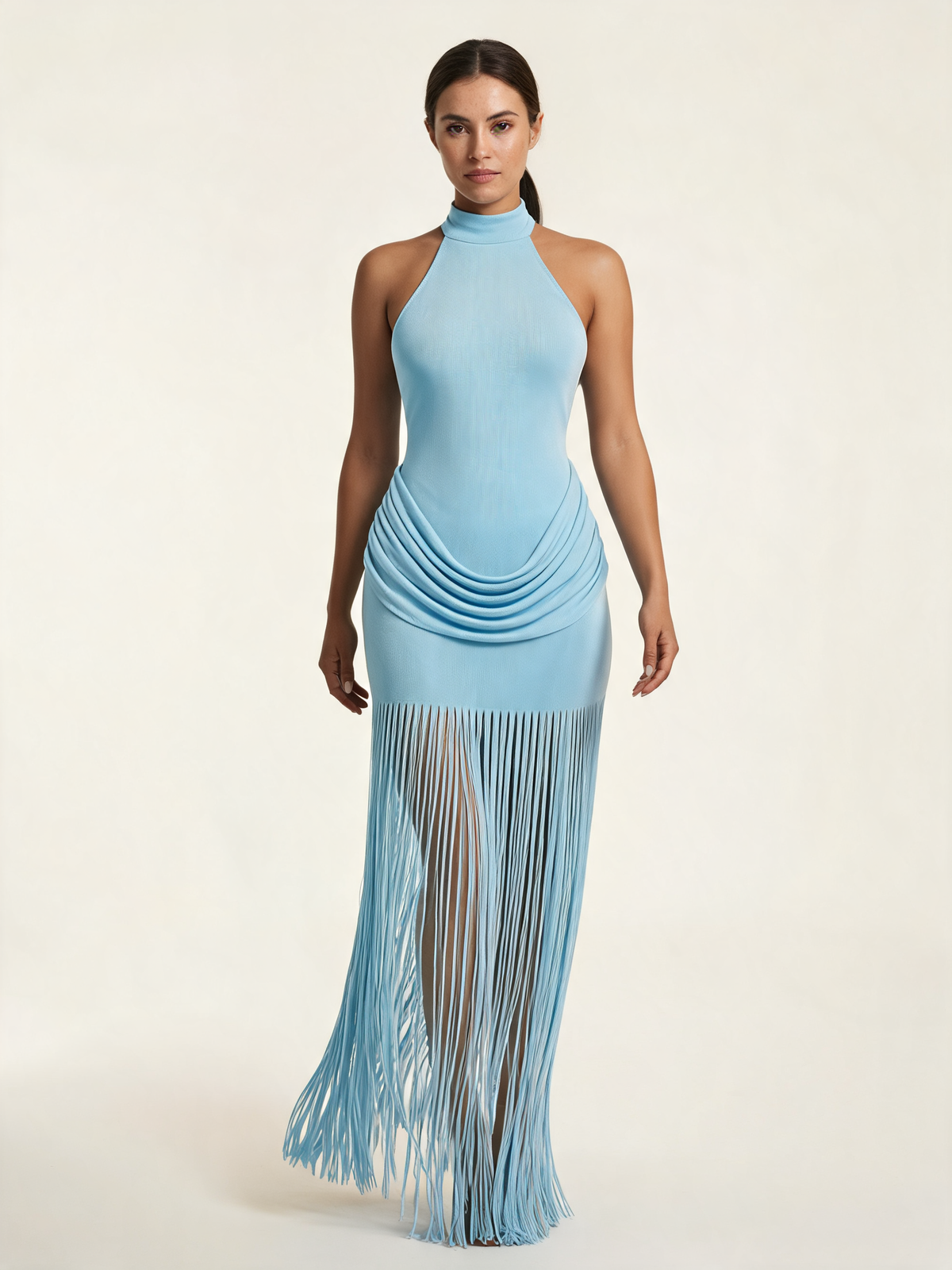 Azalea Fringe Halter Maxi Dress