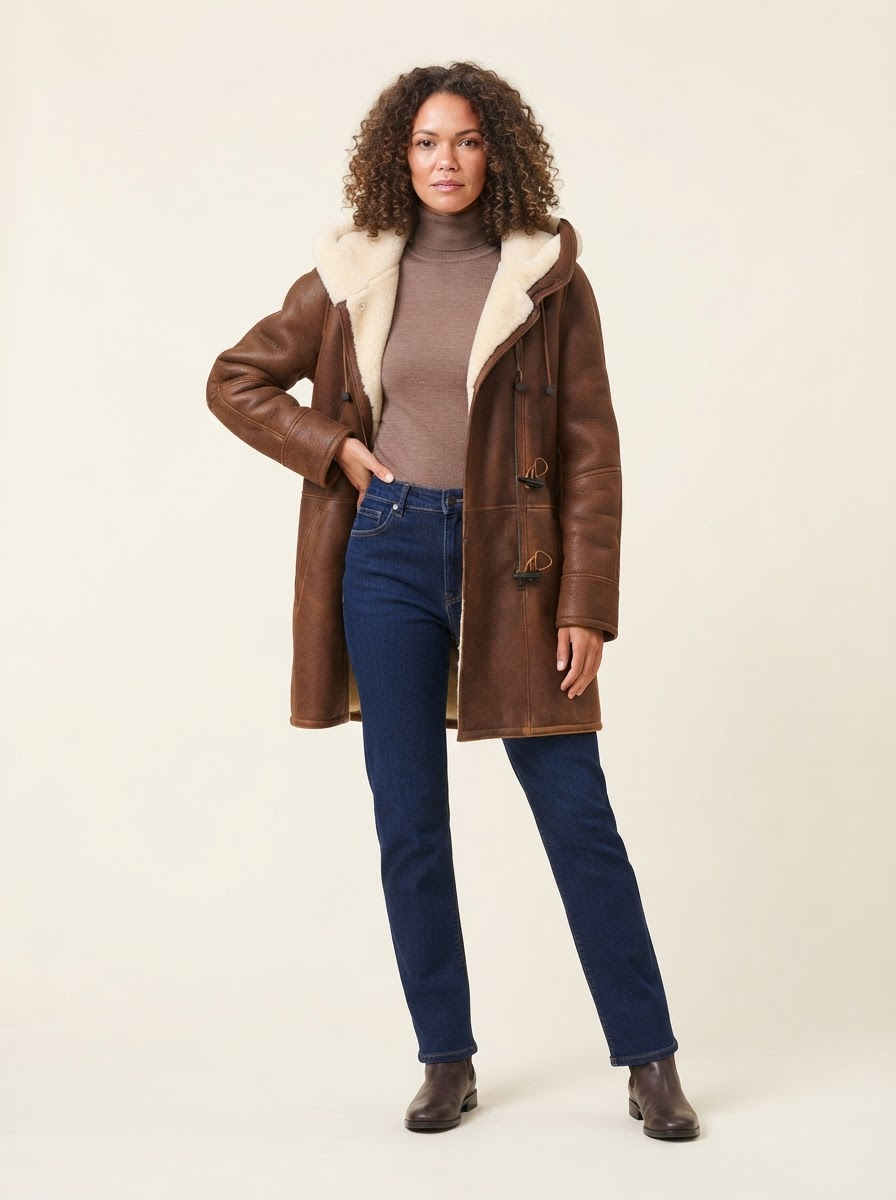 Harlow Faux Suede Hooded Shearling Coat