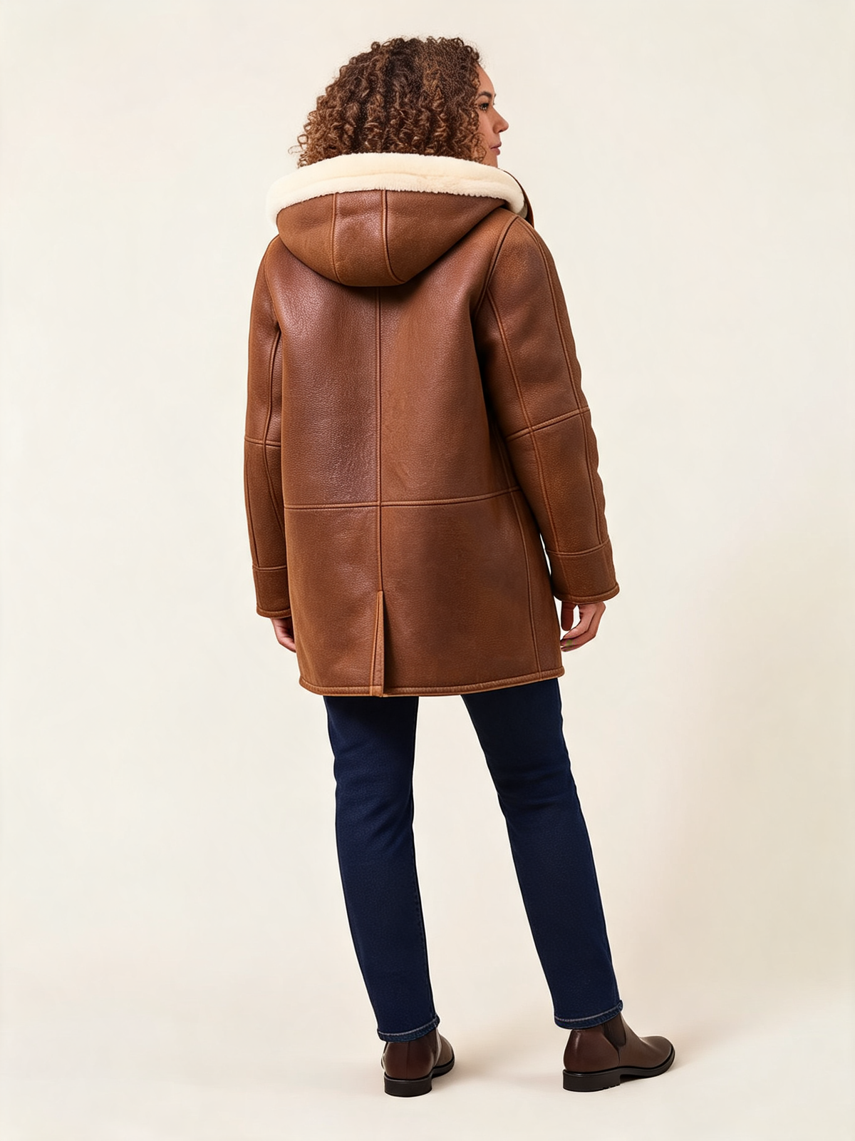 Harlow Faux Suede Hooded Shearling Coat