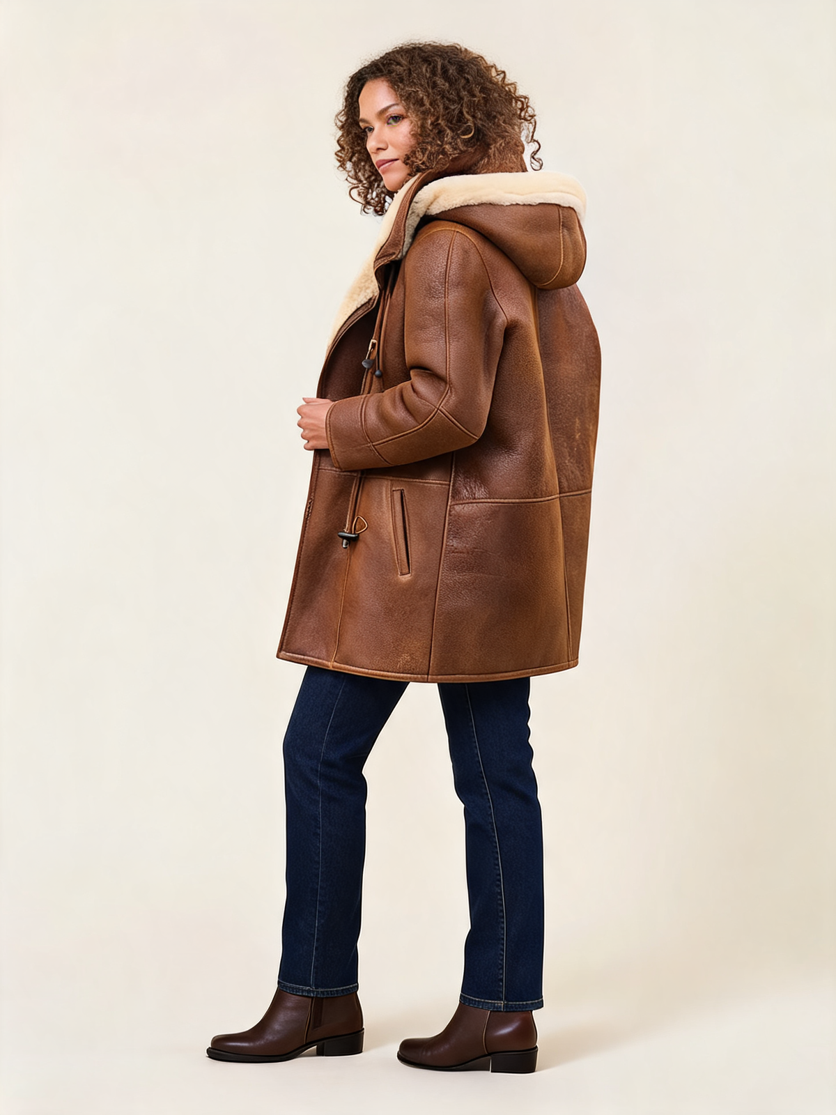 Harlow Faux Suede Hooded Shearling Coat