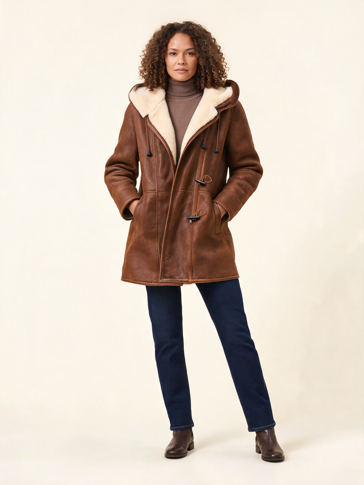 Harlow Faux Suede Hooded Shearling Coat