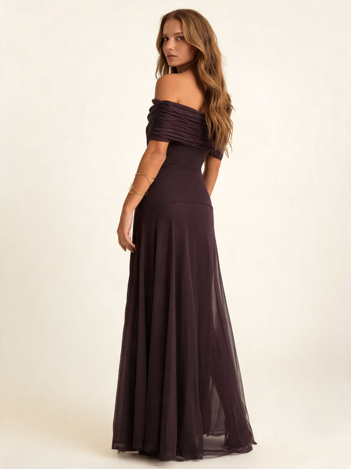 Marisol Brown Mesh Overlay Maxi Dress