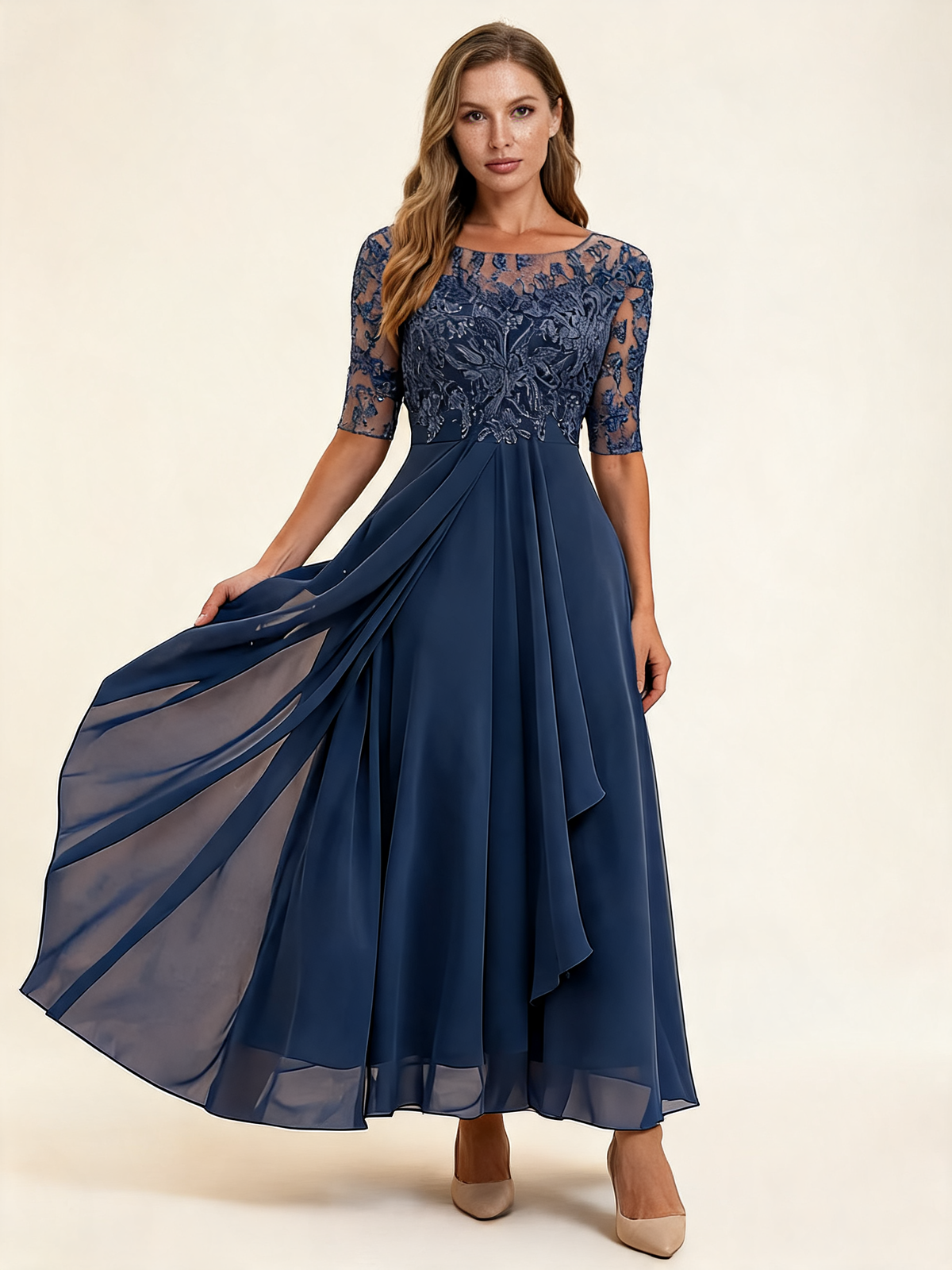 Rosalie Lace Bodice Chiffon Midi Dress
