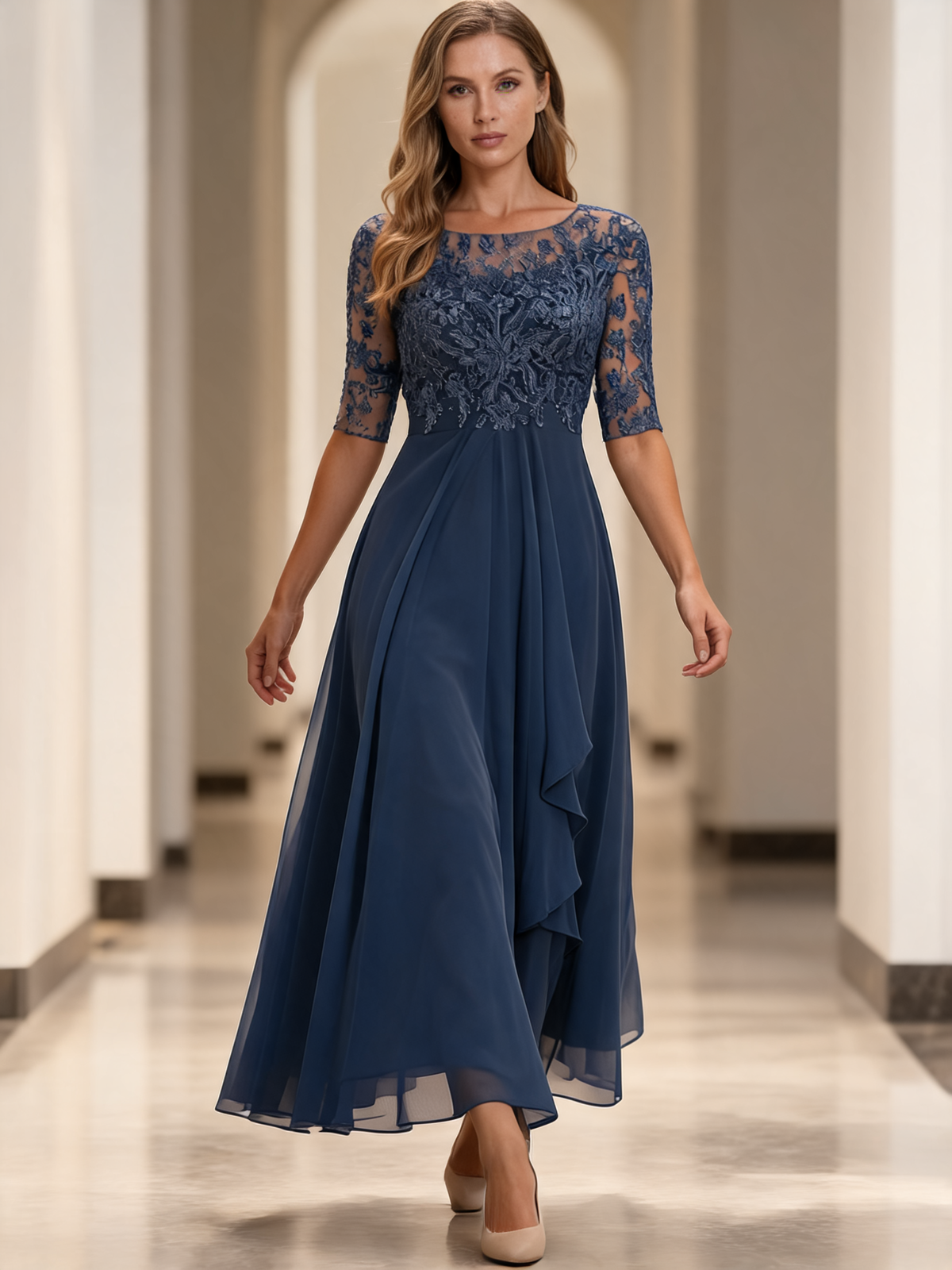 Rosalie Lace Bodice Chiffon Midi Dress