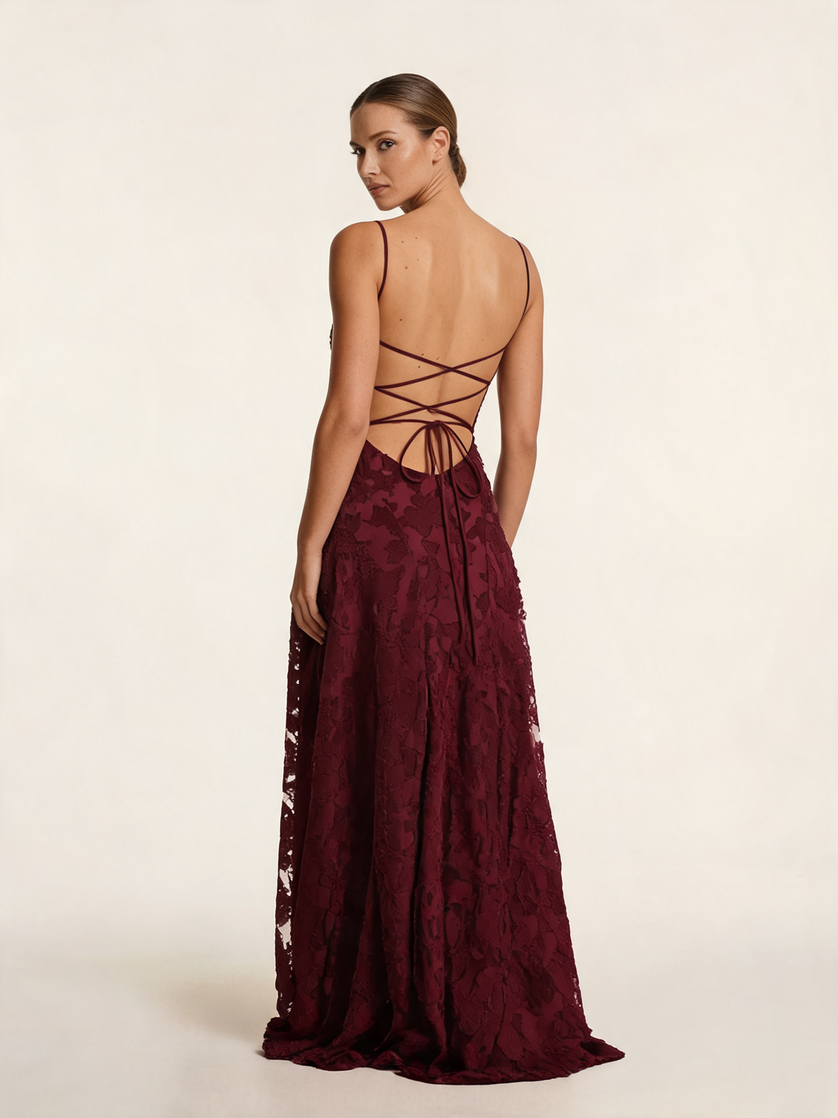 Elodie Burgundy Textured Overlay Maxi Dress