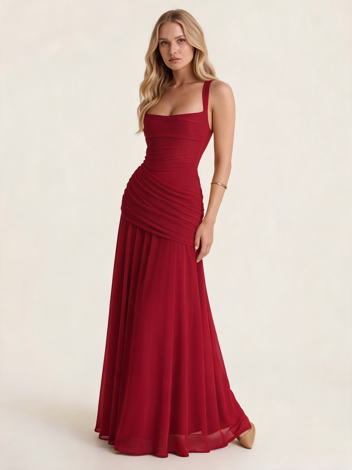 Marguerite Burgundy Ruched Maxi Dress