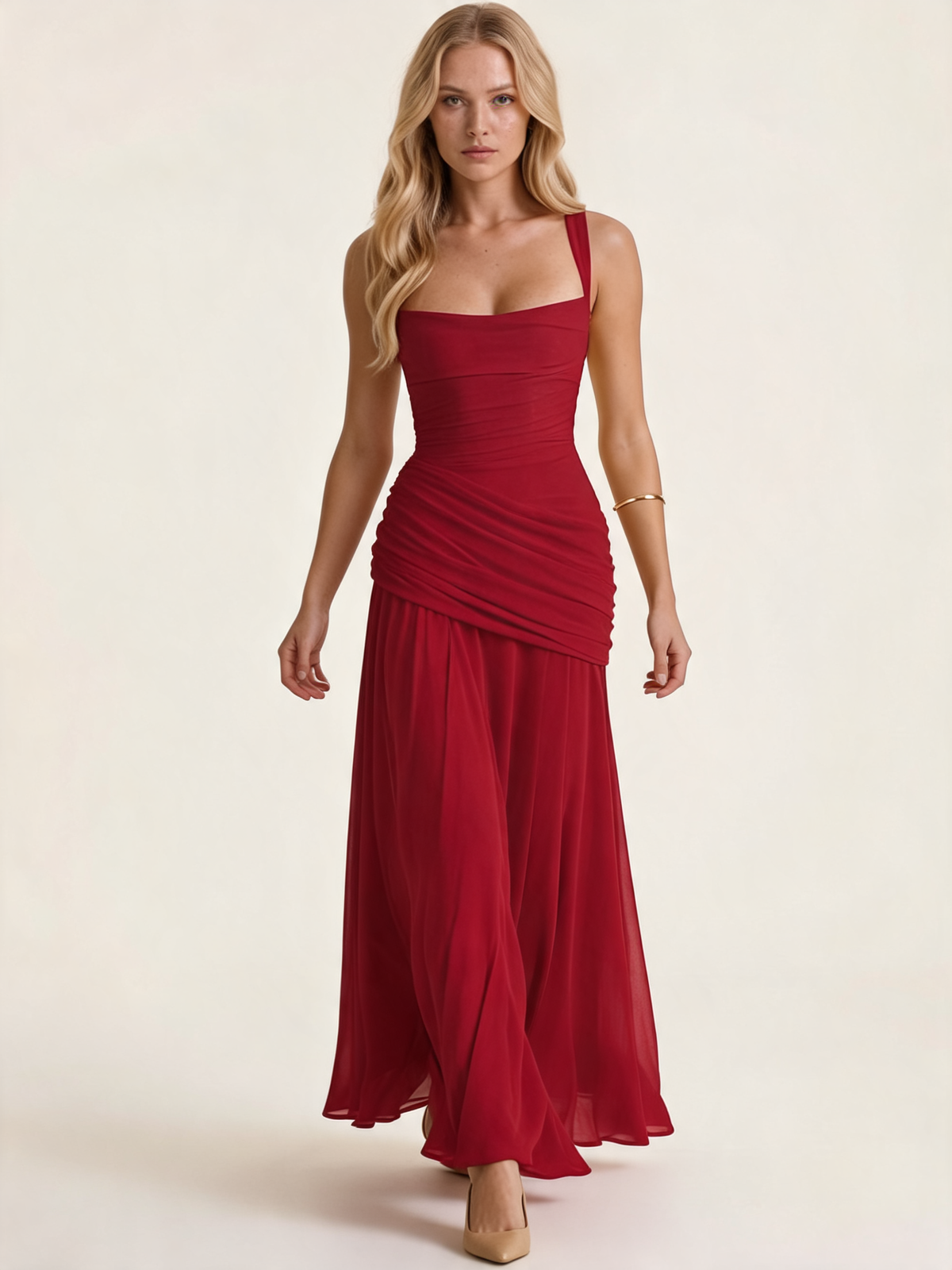 Marguerite Burgundy Ruched Maxi Dress