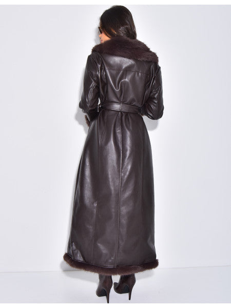 Valentine | Faux Leather Coat with Faux Fur Trim