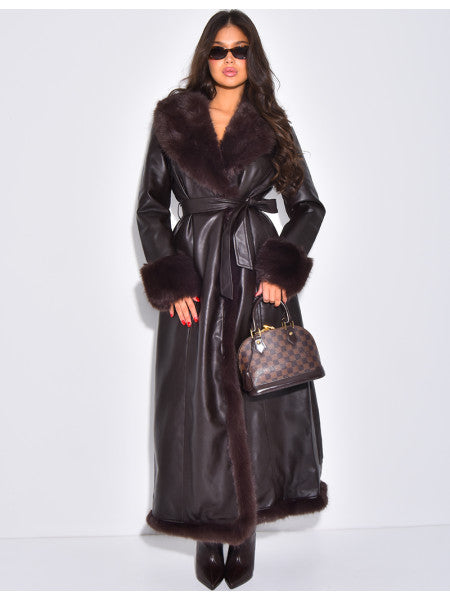 Valentine | Faux Leather Coat with Faux Fur Trim