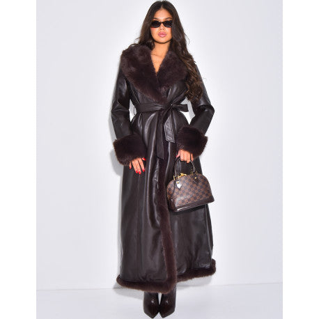 Valentine | Faux Leather Coat with Faux Fur Trim