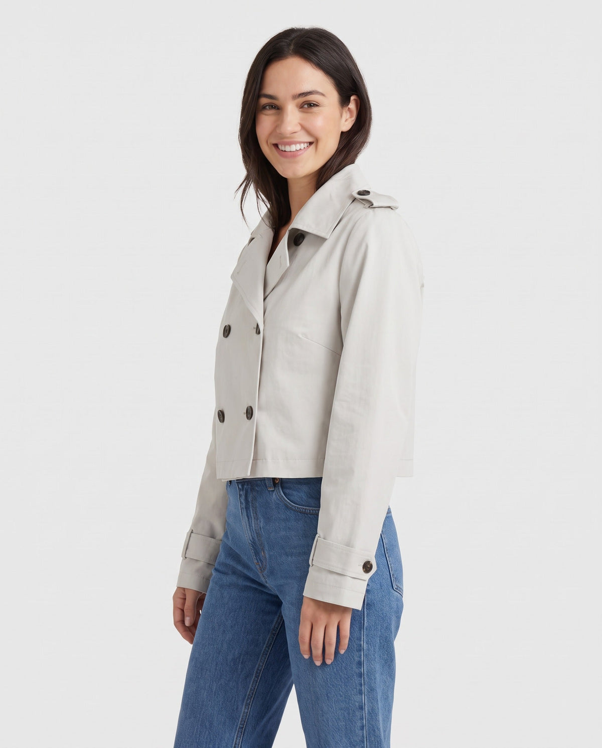 Cropped Jacket – Joy Double-Breasted Cotton Peacoat