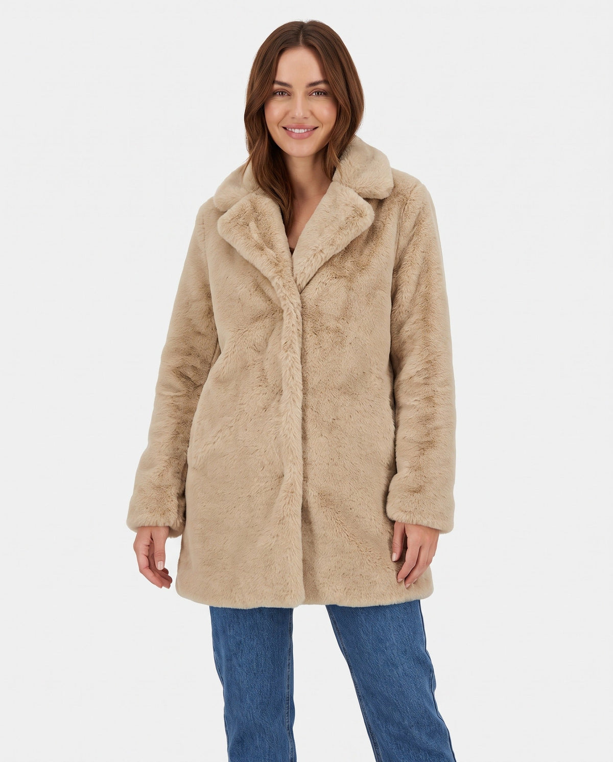 Women's Faux Fur Coat | Mid-Length Winter Coat