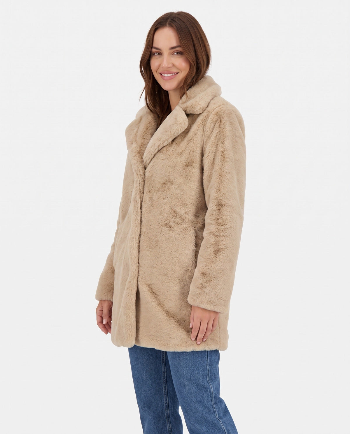 Women's Faux Fur Coat | Mid-Length Winter Coat